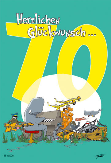 70. Geburtstag - Kwal der Wal - Doppelkarten im Format 11,5 x 17 cm mit Umschlag - UVP: € 2,25