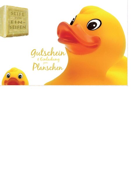 Gutschein  - Postkarten – Format: 11,5 cm x 17,5 cm - Nice Moments – Gutschein & Einladung zum Planschen – Quietscheentchen