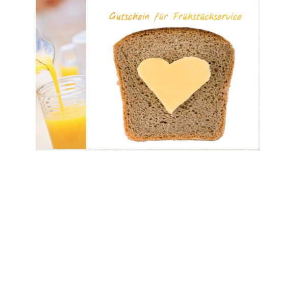 Gutschein  - Postkarten – Format: 11,5 cm x 17,5 cm - Nice Moments – Gutschein für Frühstücksservice – Brot mit Herzscheibe Käse