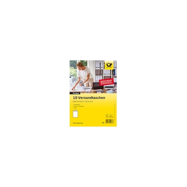 10 Versandtaschen C4 - ohne Fenster - weiß - haftklebend