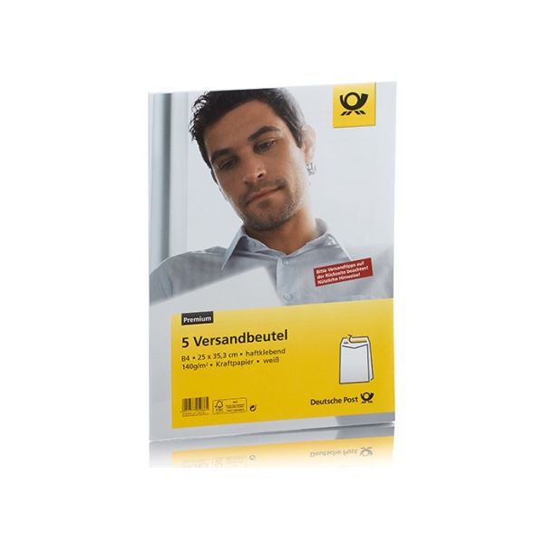 5 Versandbeutel B4 - ohne Fenster - weiß - haftklebend
