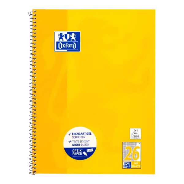 Collegeblock Oxford Schule, Optik Paper 90 g/qm, A4+, kariert/Rand, 80 Blatt, Lineatur 26