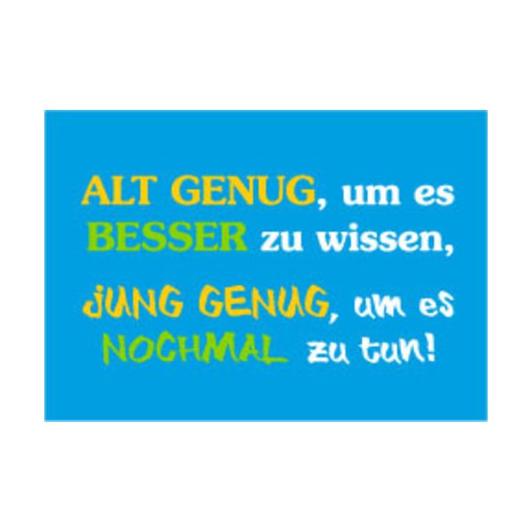 Allgemeine Wünsche - Sprüche - unARTig - Postkarte im Format 15 x 10 cm - "Alt genug, um es besser zu wissen, jung genug, um es nochmal zu tun!"