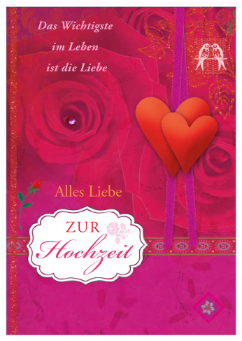 Hochzeit - Glückwunschkarte im Format 11,5 x 17 cm mit Umschlag - Herzen – Rosen