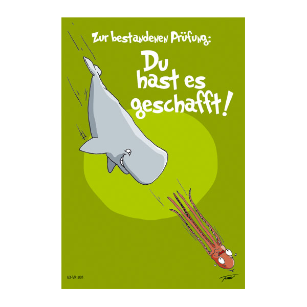Prüfung - Karte zur bestandenen Prüfung - Kwal der Wal - Doppelkarten im Format 11,5 x 17 cm mit Umschlag - UVP: € 2,25
