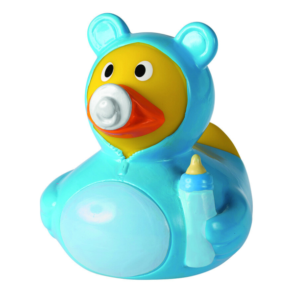 Baby Junge blau Anlassente Quietscheente Badeente ca. 8 cm gross
