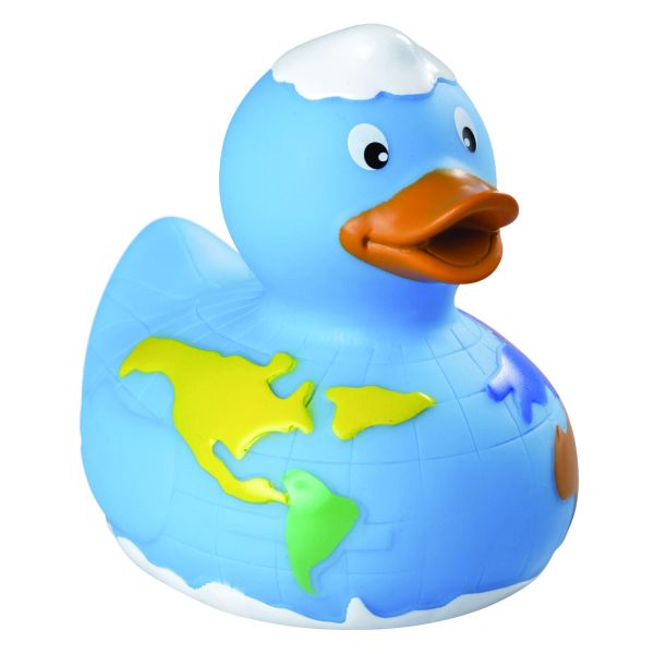 Welt Globus Hobbyente Quietscheente Badeente ca. 8 cm gross Reiseente