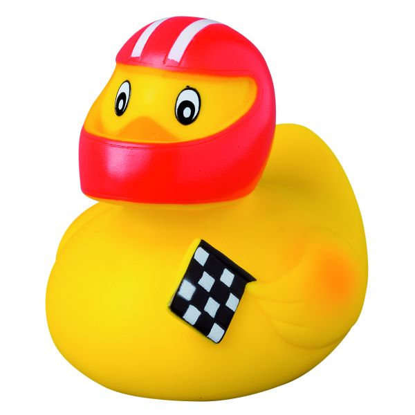 Rennfahrer Sportente Quietscheente Badeente ca. 8 cm gross roter Helm