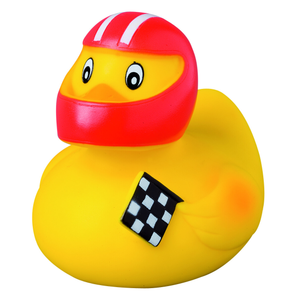 Rennfahrer Sportente Quietscheente Badeente ca. 8 cm gross roter Helm