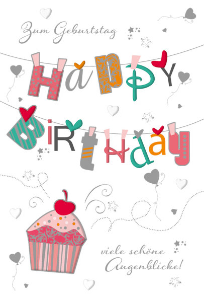 Geburtstag - 4 Styles - Glückwunschkarte im Format 11,5 x 17 cm mit Umschlag – Zum Geburtstag viele schöne Augenblicke – Happy Birthday - BSB
