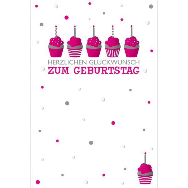 Geburtstag - 4 Styles - Glückwunschkarte im Format 11,5 x 17 cm mit Umschlag – Herzlichen Glückwunsch zum Geburtstag – Cupcakes – BSB