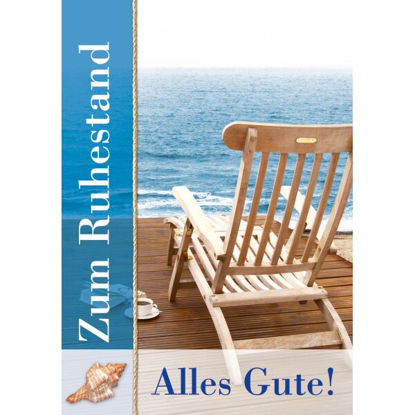 Ruhestand große A4 XXL Grusskarte mit Briefumschlag XXL-Karte Liegestuhl Meer Zum Rug´hestand alles Gute