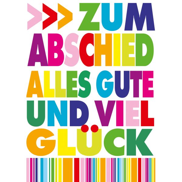 Abschied große A4 XXL  Grußkarte mit Umschlag  Bunte Buchstaben Alles Gute Viel Glück zum Abschied