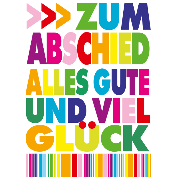 Abschied große A4 XXL  Grußkarte mit Umschlag  Bunte Buchstaben Alles Gute Viel Glück zum Abschied