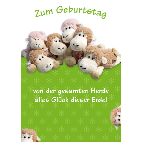 Geburtstag große A4 XXL Karte mit Umschlag Schafe von der gesamten Herde alles Glück dieser Erde