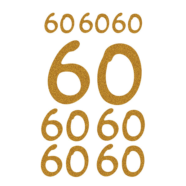 Sticker Aufleber 60 sechzig in gold mit Veredlung 1 Bogen in der Packung