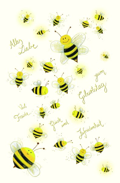 Geburtstag - Glückwunschkarte im Format 11,5 x 17 cm mit Umschlag - fliegende Bienen - mit Goldfolie - Skorpion