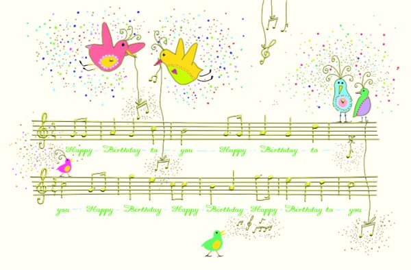 Geburtstag - Glückwunschkarte im Format 11,5 x 17 cm mit Umschlag - Vögel mit Noten Happy Birthday - Skorpion