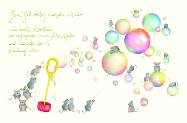 Geburtstag Skorpions Art - Glückwunschkarte im Format 11,5 x 17 cm mit Umschlag - bunte Luftblasen, Mäuse