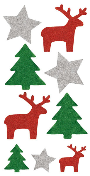 Sticker - 9x17,5 cm - Weihnachten - Glitter-Sticker Rentier