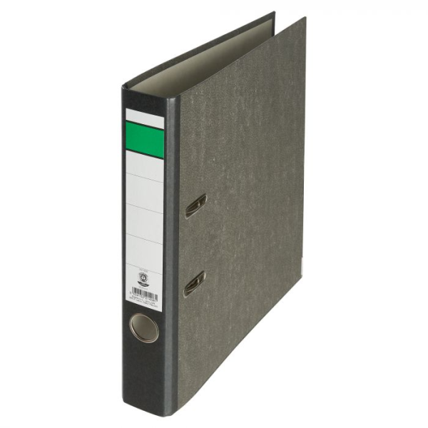 Ordner Standard, Grüner Balken mit Schlitzen, A4, schmal, schwarz, 50mm