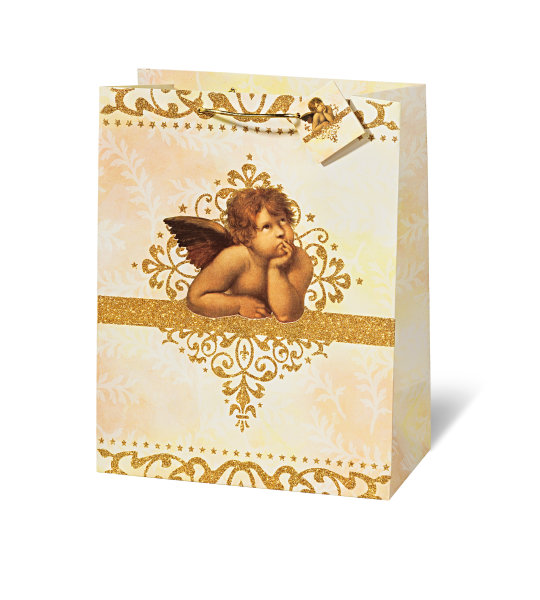 A - Geschenktüte - Geschenktasche - A4-Format - 33 x 26 x 14 cm - Weihnachten - Dekor: Raffael-Engel