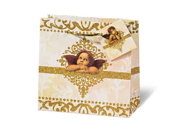 Geschenktasche - Geschenktüte - CD-Format - Dekor: Raffael matt laminiert, mit Goldglitter veredelt