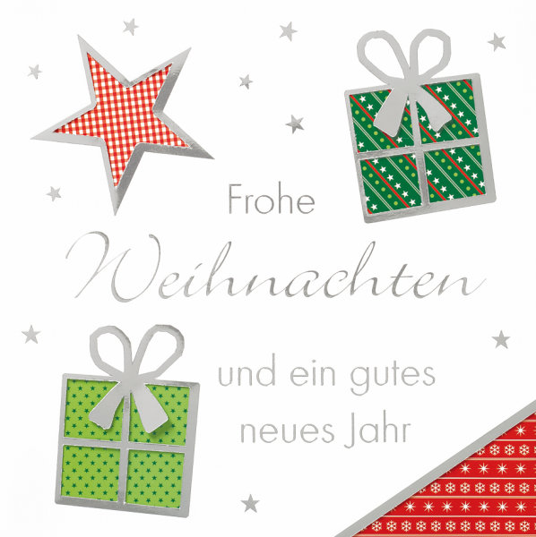 Weihnachten - Beautiful Colours - quadratische Glückwunschkarte 15x15cm mit farbigem Umschlag - Geschenke + Stern