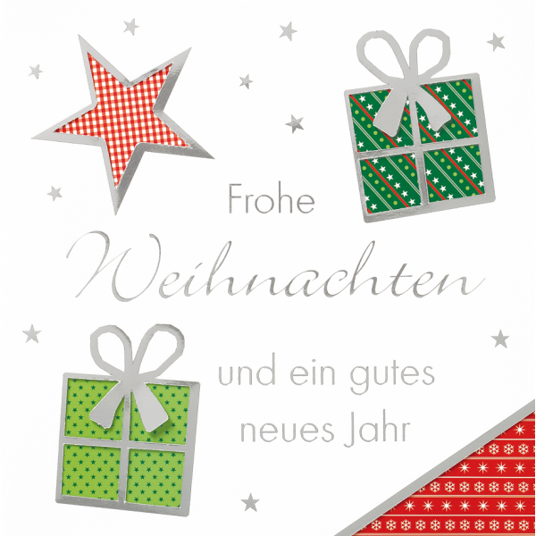 Weihnachten Beautiful Colours quadratische Glückwunschkarte mit Umschlag Geschenke + Stern