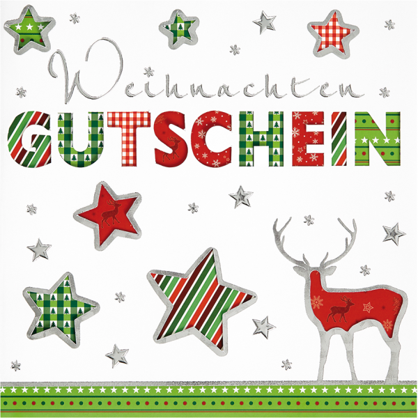 Weihnachten - Gutschein - Beautiful Colours - quadratische Glückwunschkarte 15x15cm mit farbigem Umschlag - Hirsch