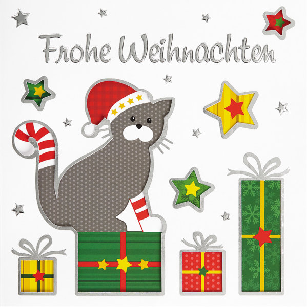 Weihnachten - Beautiful Colours - quadratische Glückwunschkarte 15x15cm mit farbigem Umschlag - Katze