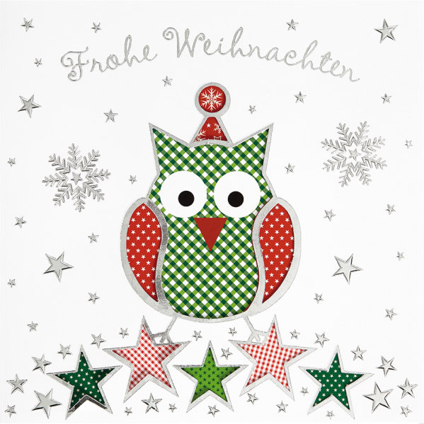 Weihnachten - Beautiful Colours - quadratische Glückwunschkarte 15x15cm mit farbigem Umschlag - Eule