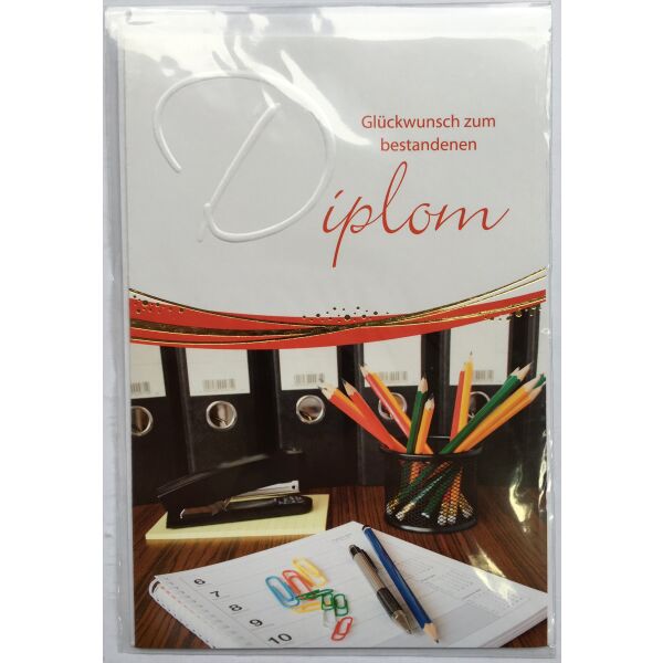 Zum Diplom - Glückwunschkarte zum Diplom im Format 11,5 x 17 cm mit Briefumschlag