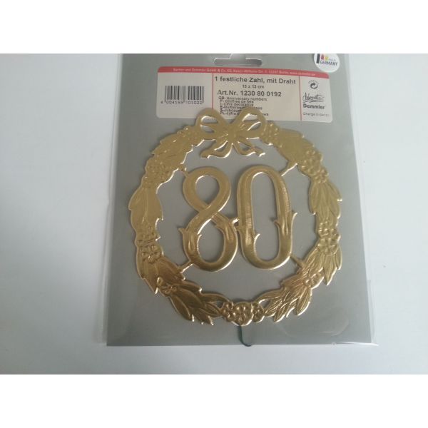 „80“ Jubiläumszahl Gold - Festliche Zahl - Blumenstecker