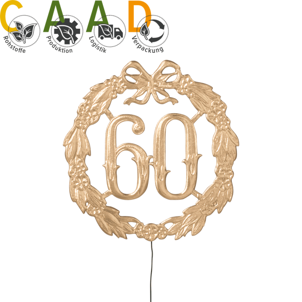 „60“ Jubiläumszahl Gold - Festliche Zahl - Blumenstecker