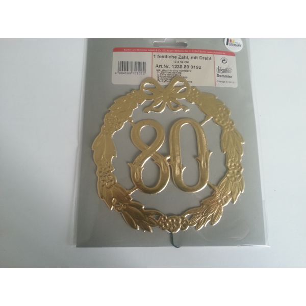 „80“ Jubiläumszahl Gold - Festliche Zahl - Blumenstecker