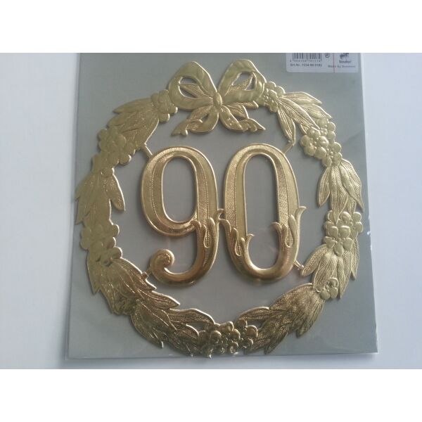 „90“ Jubiläumszahl Gold Festliche Zahl Blumenstecker Durchmesser 13 cm