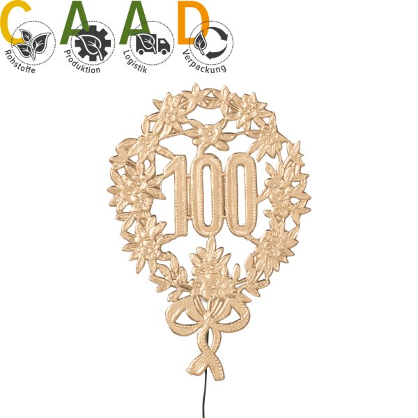 „100“ Jubiläumszahl Gold Festliche Zahl Blumenstecker