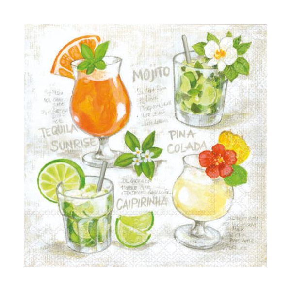 Cocktail Servietten 25 x 25 cm 3-lagig 20 Servietten Four Cocktails FSC Mix Vier Cocktails