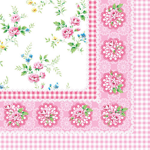 Servietten Lunch – Napkin Lunch – Format: 33 x 33 cm – 3-lagig – 20 Servietten pro Packung - rosa mit Blumen - Ambiente