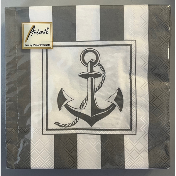 Servietten Lunch 33 x 33 cm 3--lagig 20 Servietten ANCHOR GREY Anker grau-weiß maritim