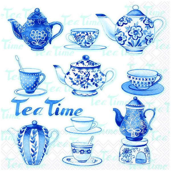 Servietten Lunch 33 x 33 cm 3-lagig 20 Servietten Tea Moments Blue Teekanne und Tassen in blau