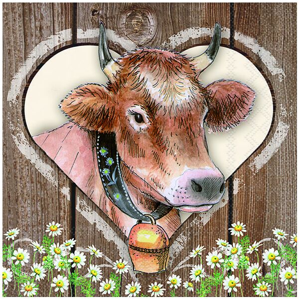 Servietten Lunch 33x33 cm 3-lagig 20 Servietten Cow in Heart Kuh Herz