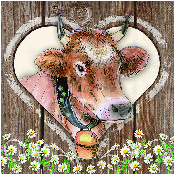 Servietten Lunch 33x33 cm 3-lagig 20 Servietten Cow in Heart Kuh Herz