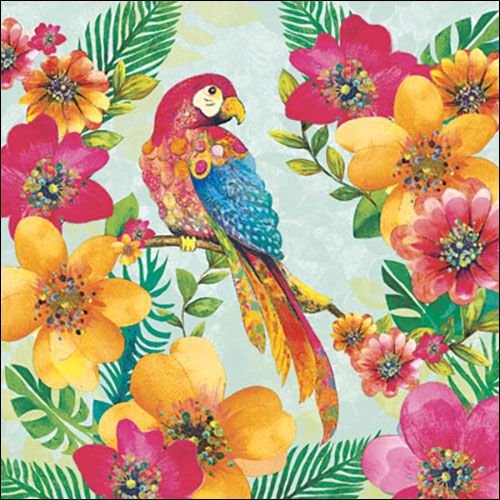 Servietten Lunch – Napkin Lunch – Format: 33 x 33 cm – 3-lagig – 20 Servietten pro Packung - Tropical Parrot – Tropisch Papagei – bunte Blumen - Ambiente