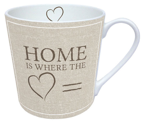 Becher – Mug – Format: Ø 9 cm x 9 cm – 0,3l  – 1 Becher pro Packung - Home is where the heart – Zuhause ist wo das Herz – braun - Ambiente