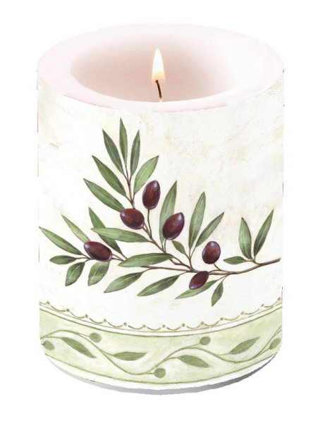 Kerze gross – Candle Big – Format: Ø 12 cm x 10 cm – Brenndauer: 75 Std. - 1 Kerze pro Packung - Olive Branch – Ast eines Olivenbaums