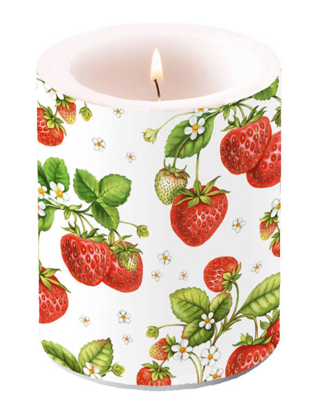 Kerze gross – Candle Big – Format: Ø 12 cm x 10 cm – Brenndauer: 75 Std. - 1 Kerze pro Packung - Strawberry Plant – Erdbeerpflanze - Ambiente