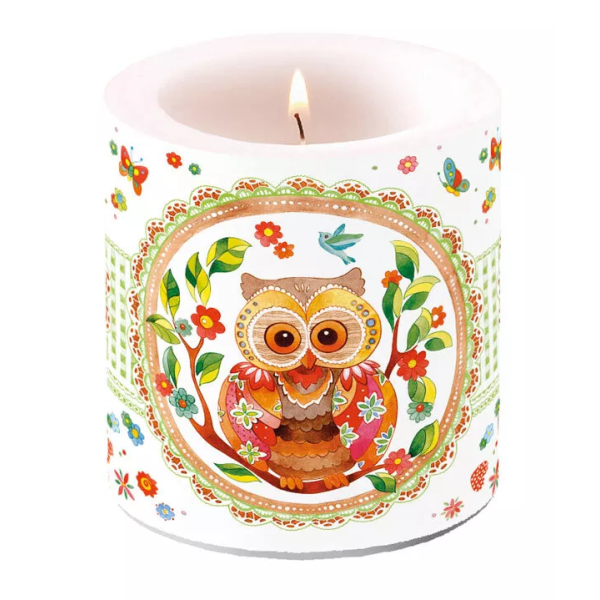 Kerze klein Candle small Format: Ø 7,5 cm x 9 cm 1 Kerze pro Packung Signed Owl Eule