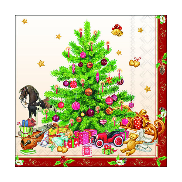 Weihnachten Servietten 33x33 cm 3-lagig 20 Stück Nostalgic Christmas tree FSC Mix  Weihnachtsbaum Geschenke nostalgisch